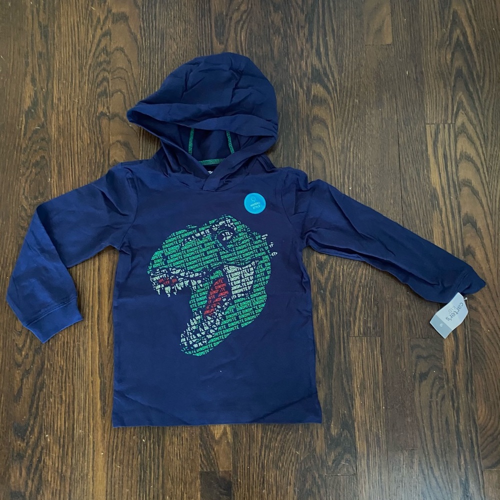 Carter’s navy Dino long sleeve tee hoodie sz 5T